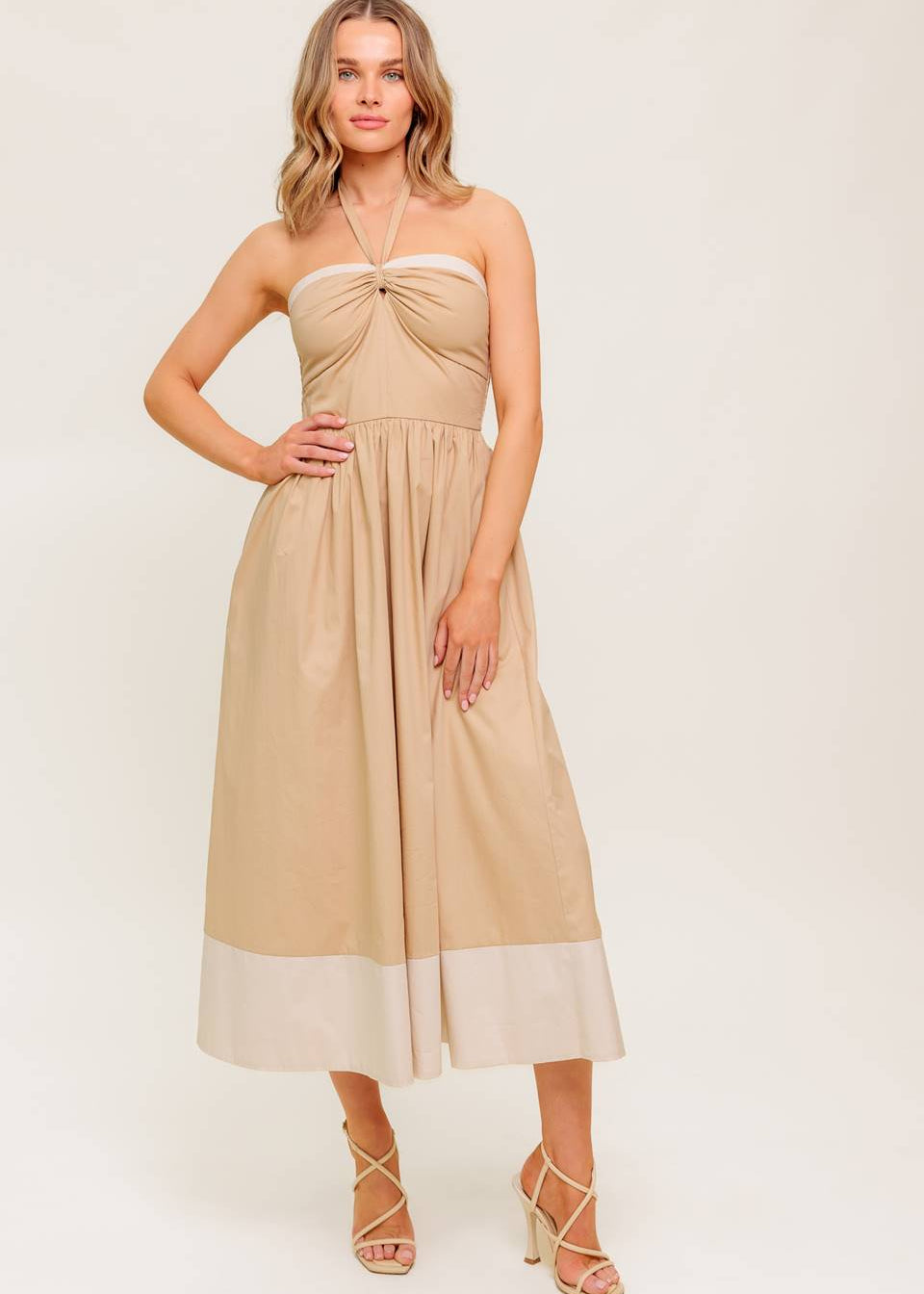 GOLDEN DUNE HALTER MIDI DRESS