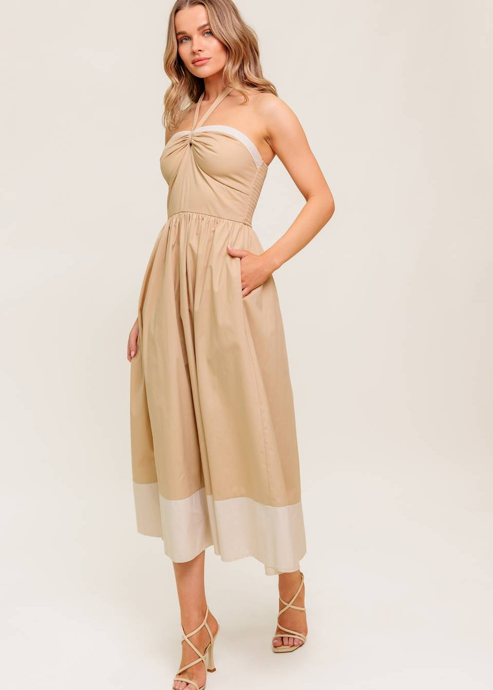 GOLDEN DUNE HALTER MIDI DRESS