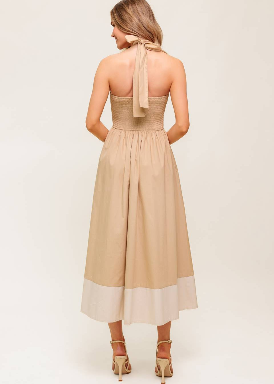 GOLDEN DUNE HALTER MIDI DRESS