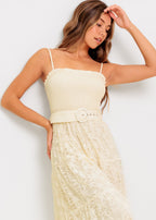 GOLDEN MEADOW LACE MIDI DRESS