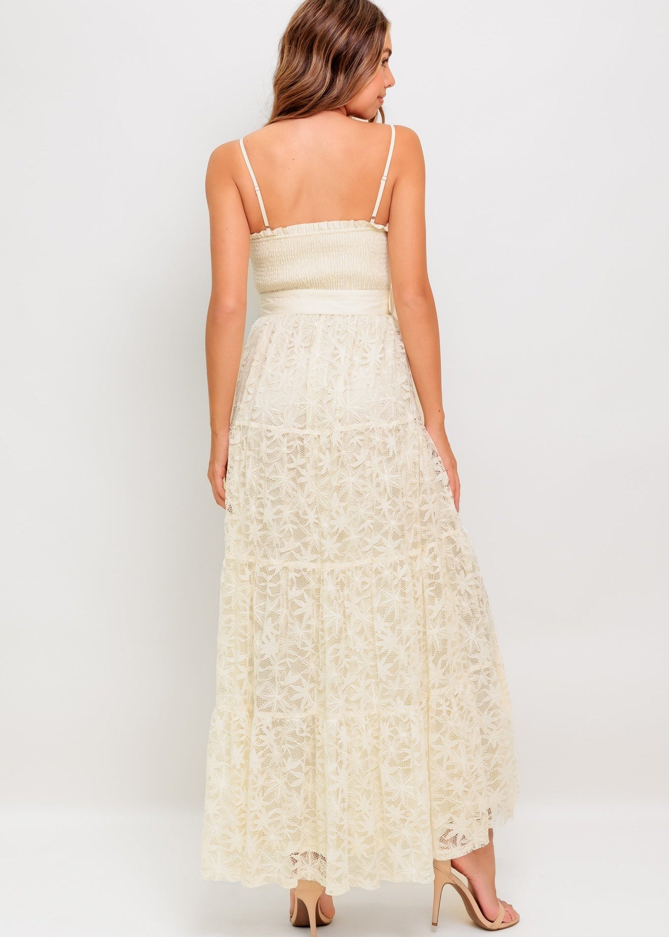 GOLDEN MEADOW LACE MIDI DRESS
