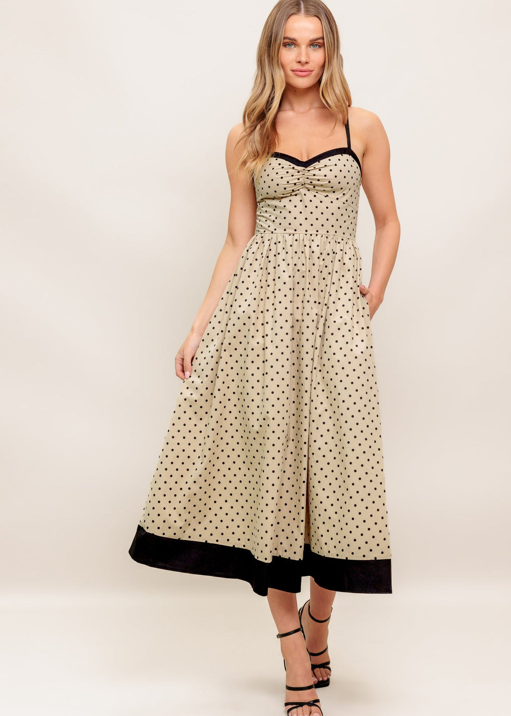 MIDNIGHT CAFE DOT WOVEN MIDI DRESS