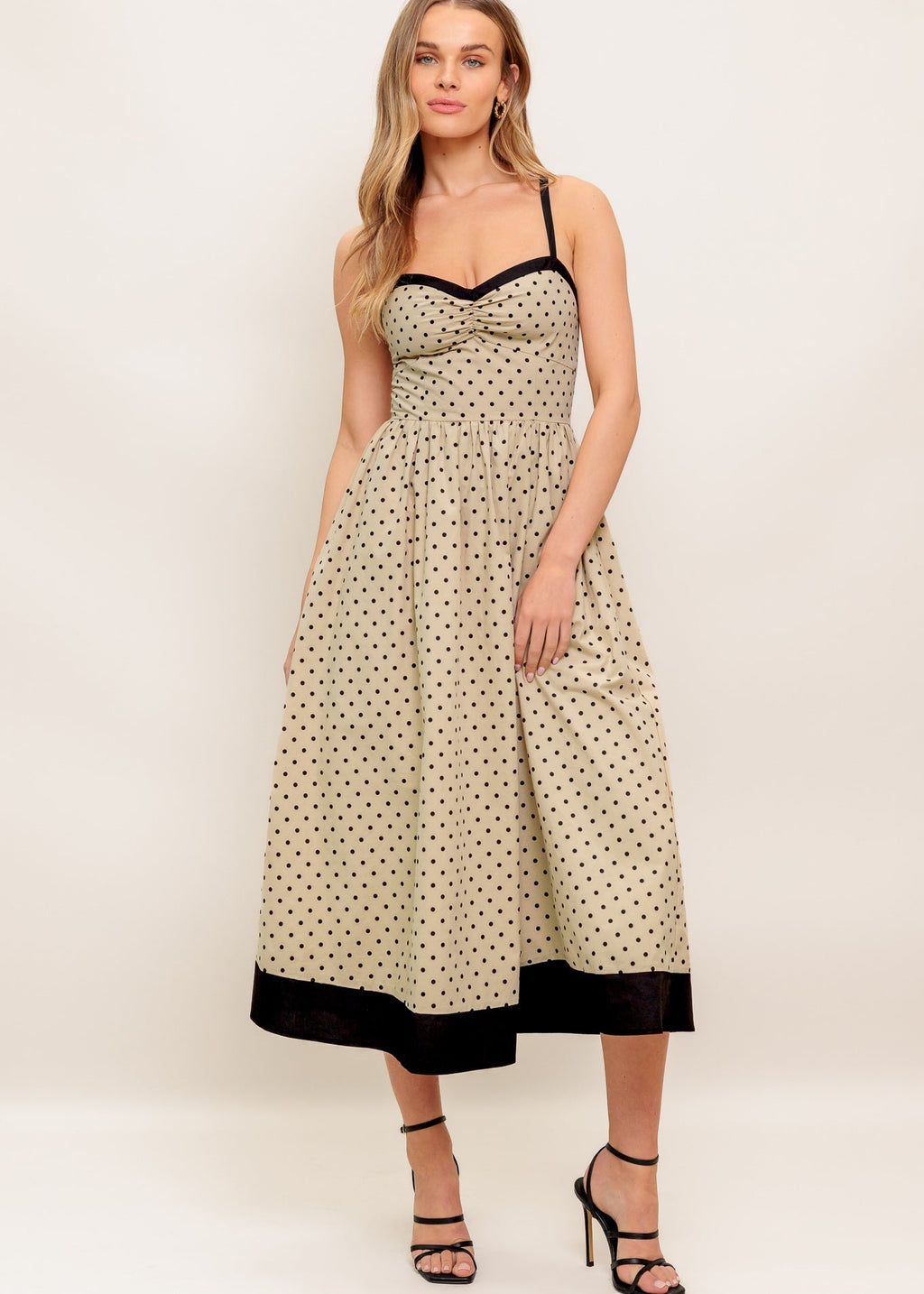 MIDNIGHT CAFE DOT WOVEN MIDI DRESS
