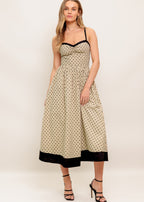 MIDNIGHT CAFE DOT WOVEN MIDI DRESS