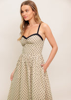 MIDNIGHT CAFE DOT WOVEN MIDI DRESS