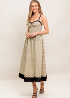 MIDNIGHT CAFE DOT WOVEN MIDI DRESS