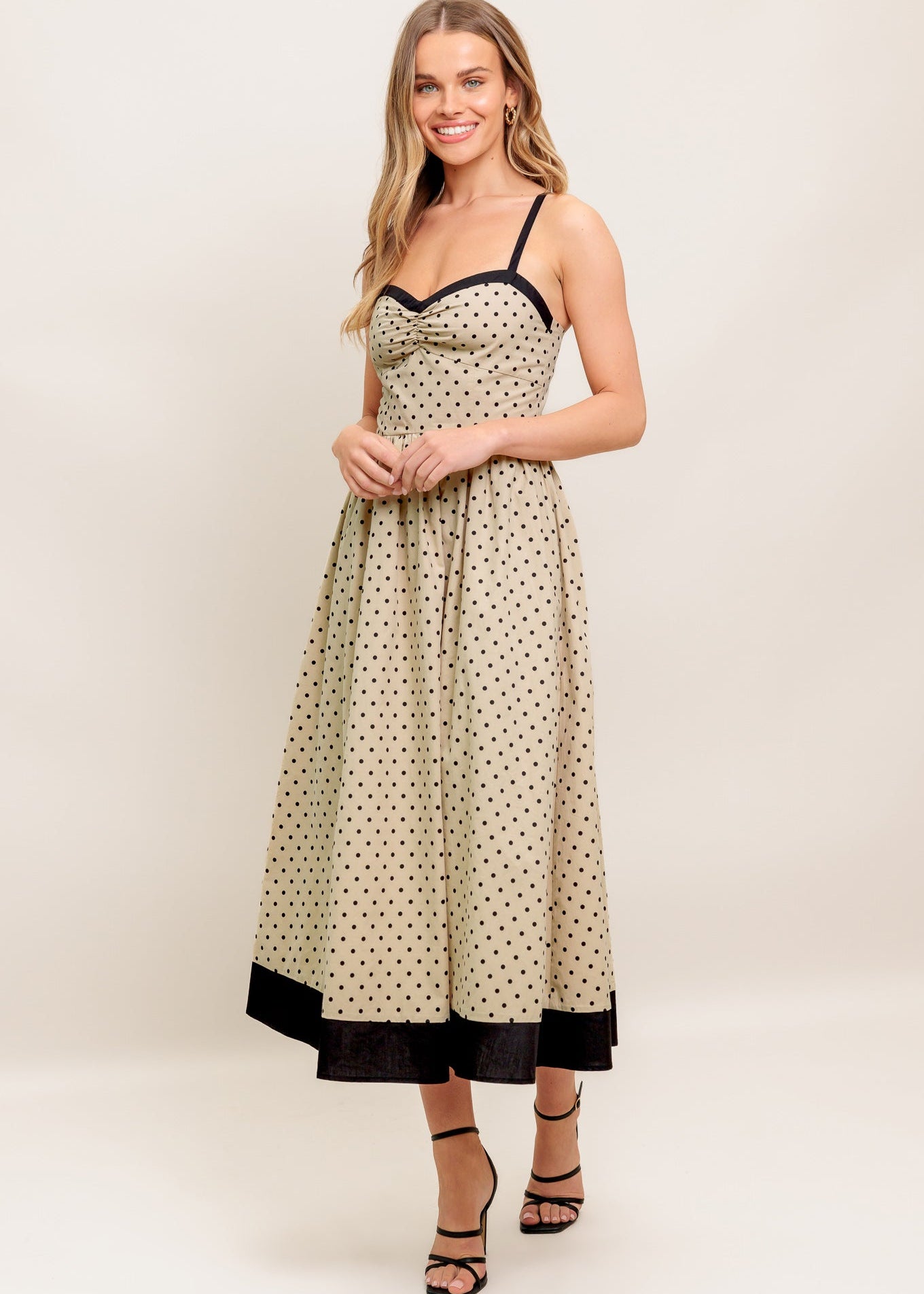 MIDNIGHT CAFE DOT WOVEN MIDI DRESS