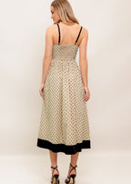 MIDNIGHT CAFE DOT WOVEN MIDI DRESS