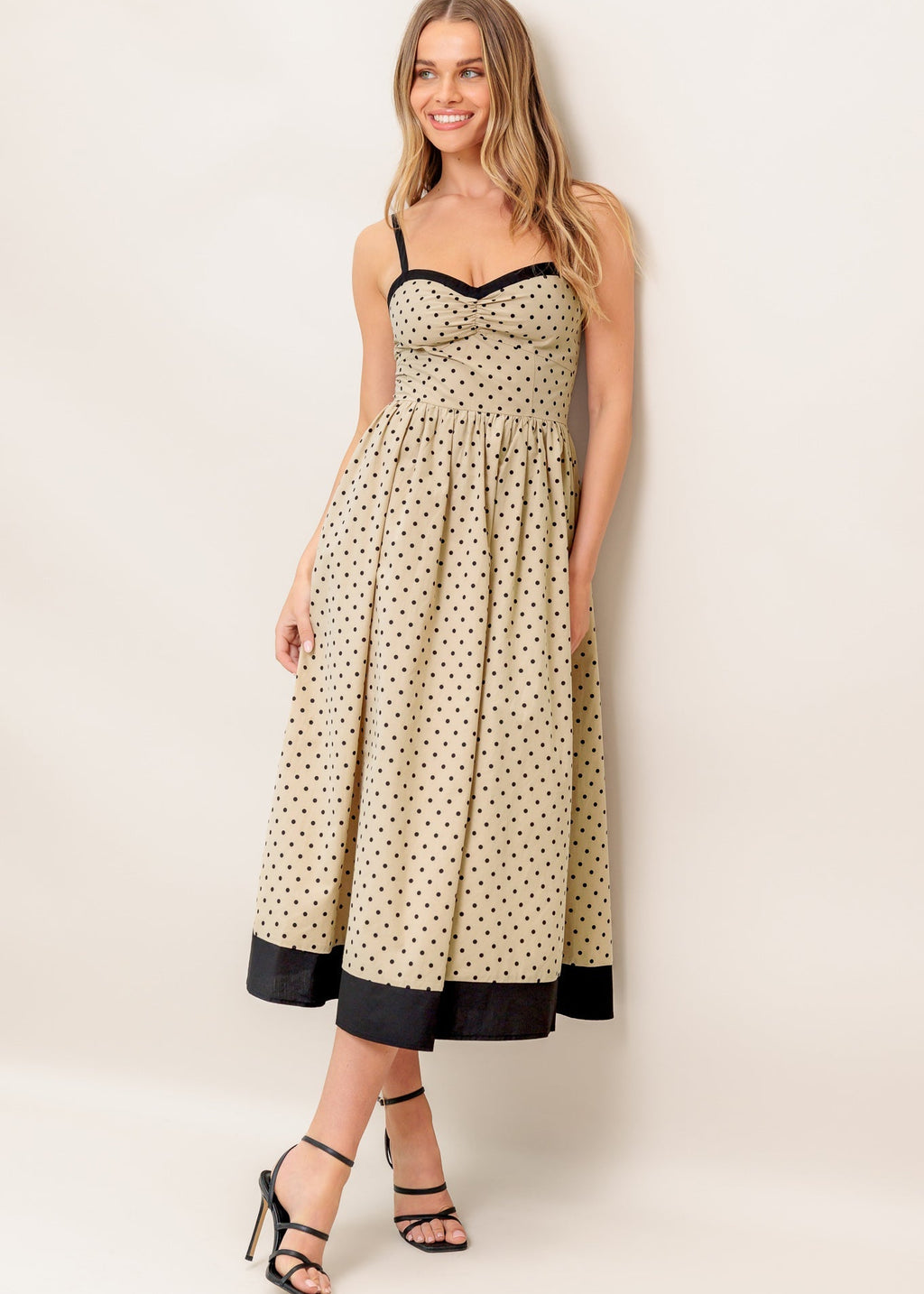 MIDNIGHT CAFE DOT WOVEN MIDI DRESS