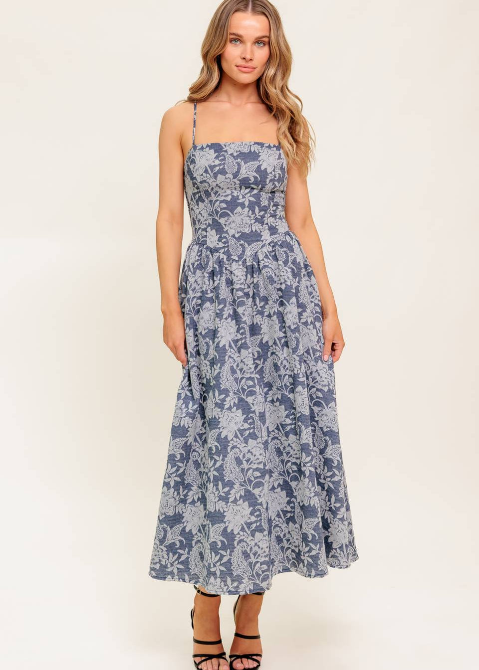 BLUEBELL REVERIE WOVEN MIDI DRESS