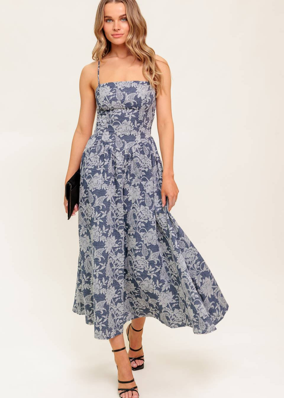 BLUEBELL REVERIE WOVEN MIDI DRESS