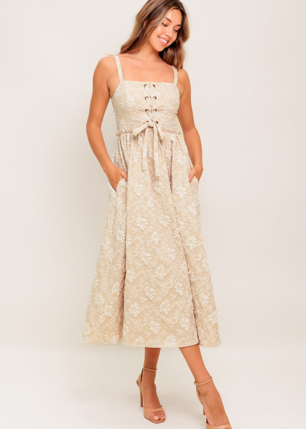 DESERT PETAL LACE-UP MIDI DRESS