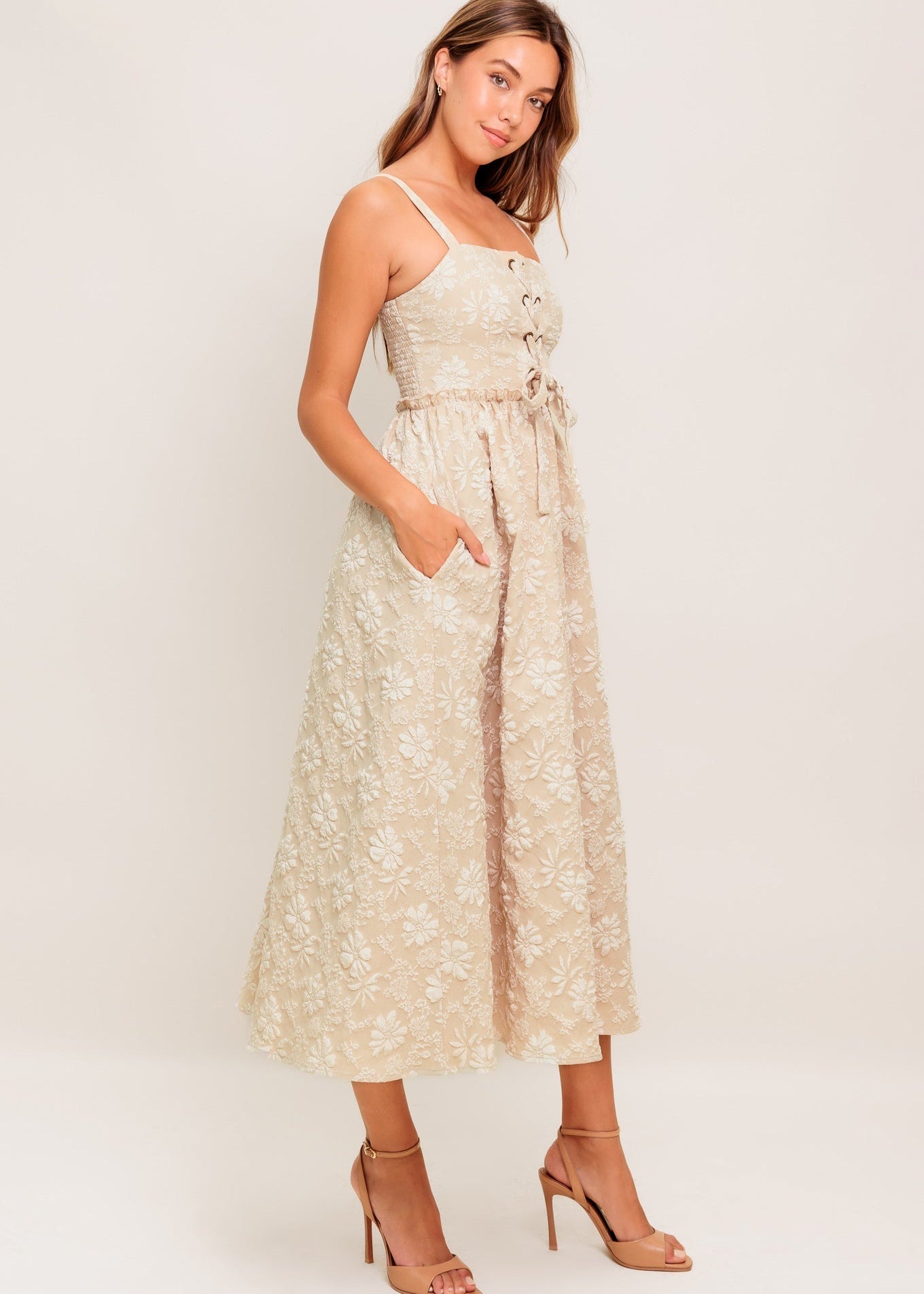 DESERT PETAL LACE-UP MIDI DRESS