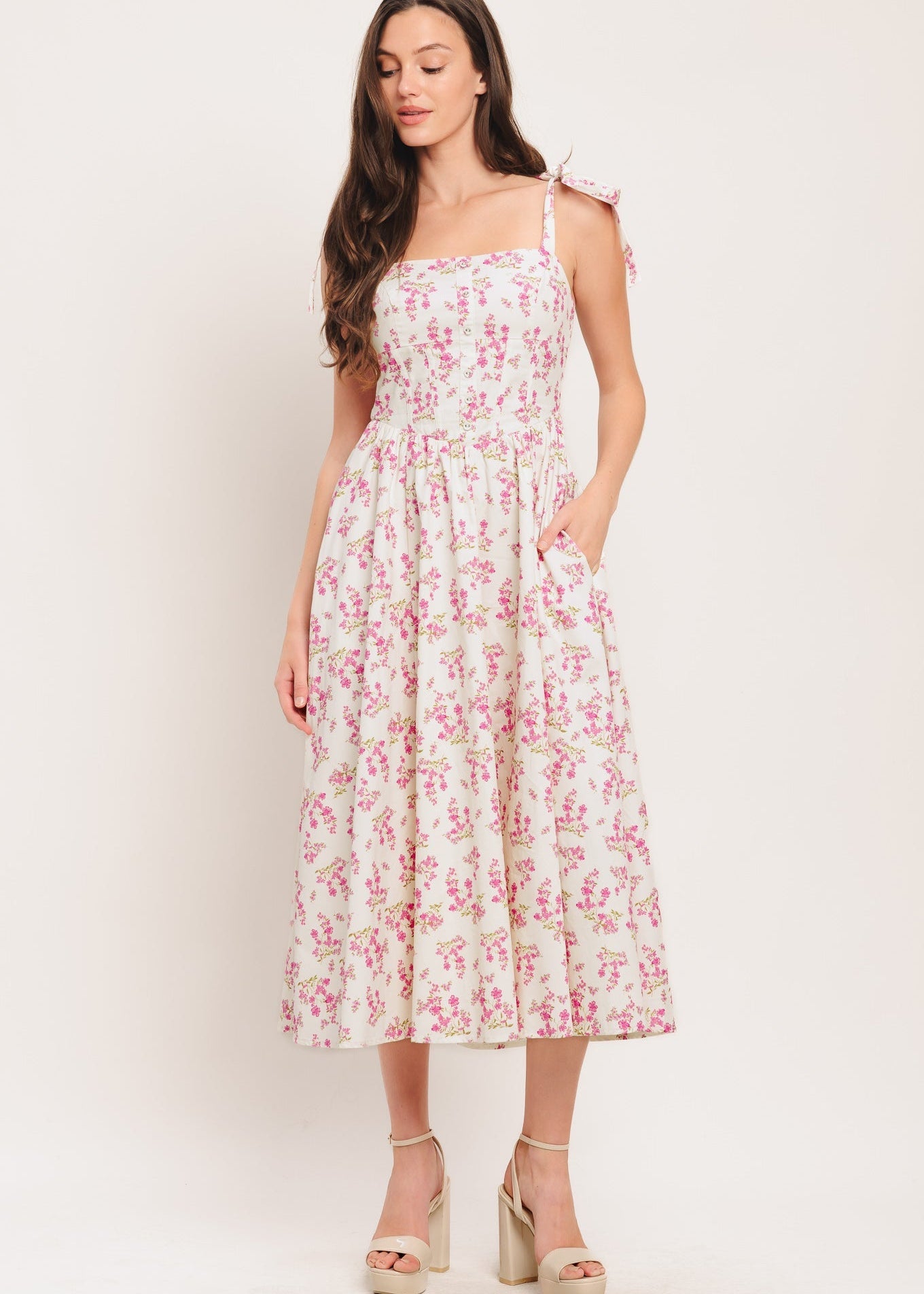 PETALS & PROMISES WOVEN MIDI DRESS