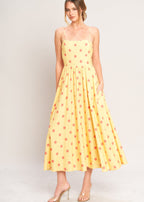 GOLDEN SUMMER POLKA WOVEN MIDI DRESS