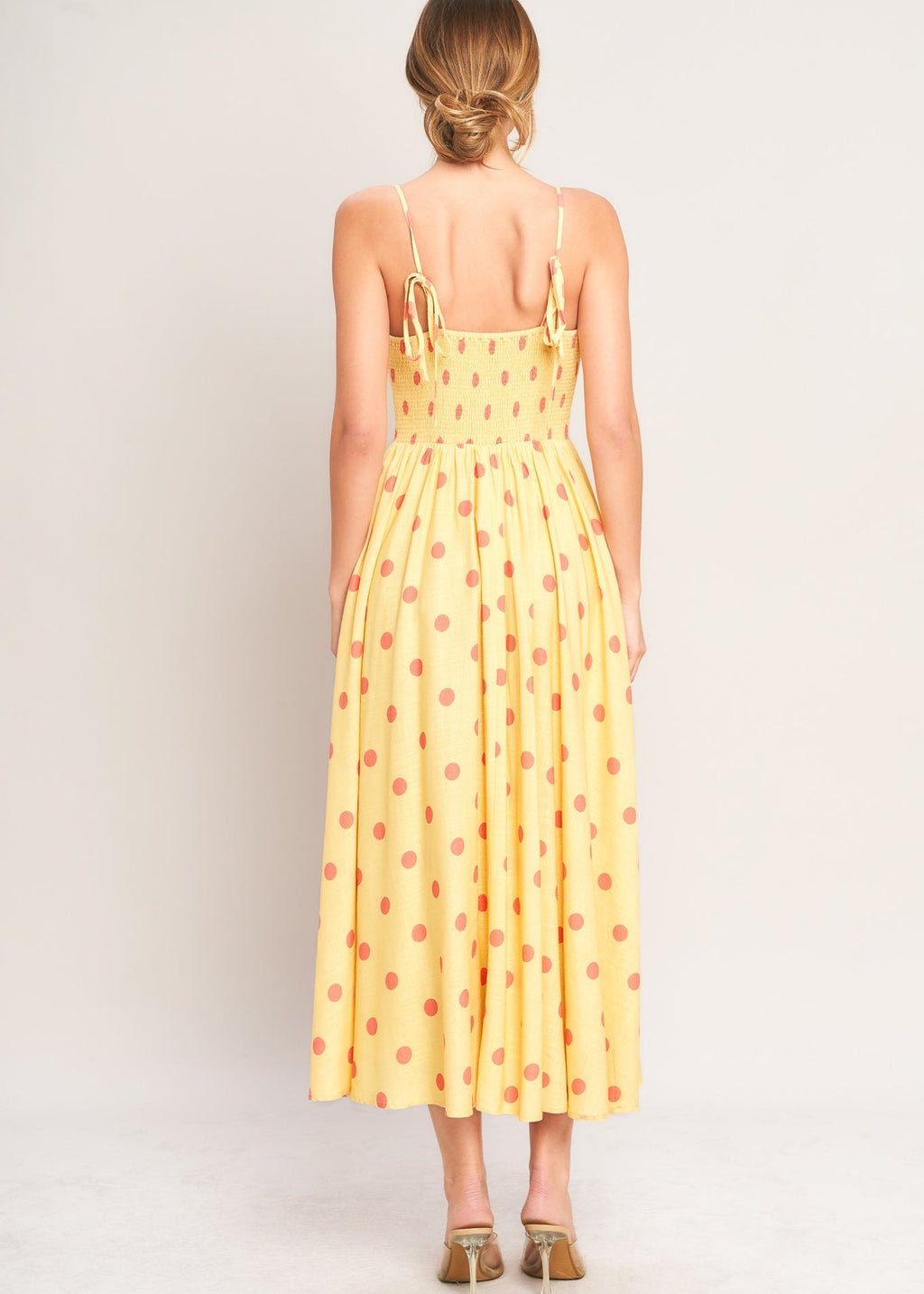 GOLDEN SUMMER POLKA WOVEN MIDI DRESS
