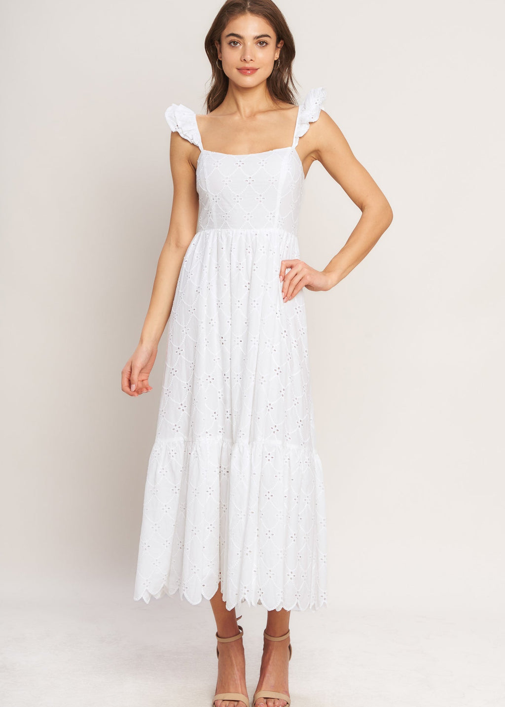 THE LIORA EYELET MIDI DRESS