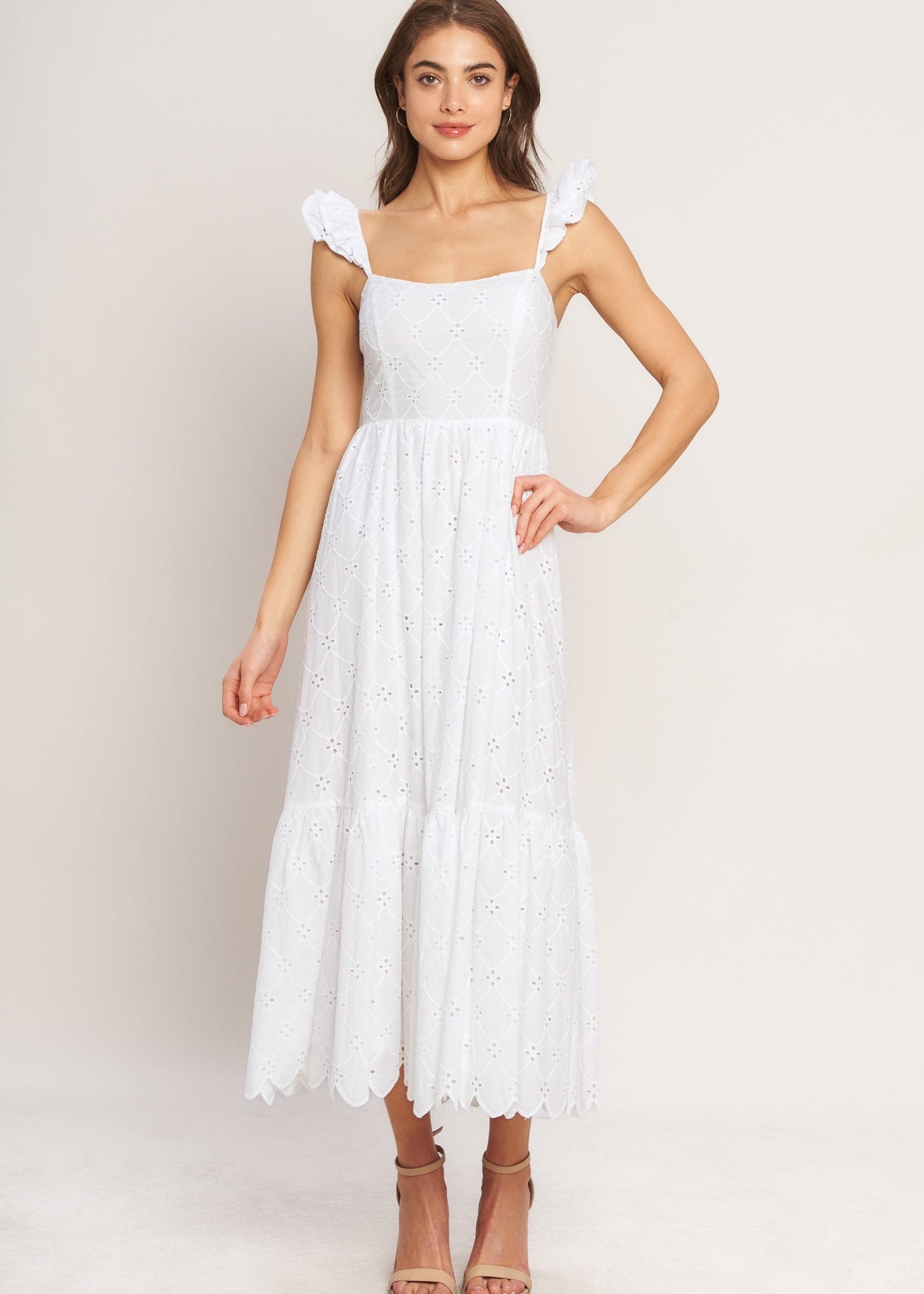 THE LIORA EYELET MIDI DRESS