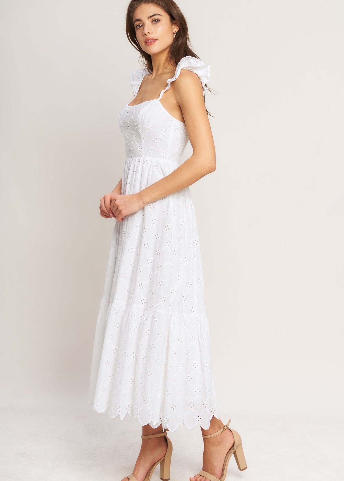 THE LIORA EYELET MIDI DRESS