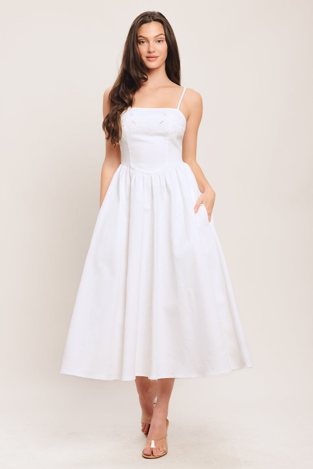 WHITE GARDEN WOVEN MIDI DRESS