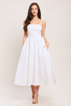WHITE GARDEN WOVEN MIDI DRESS