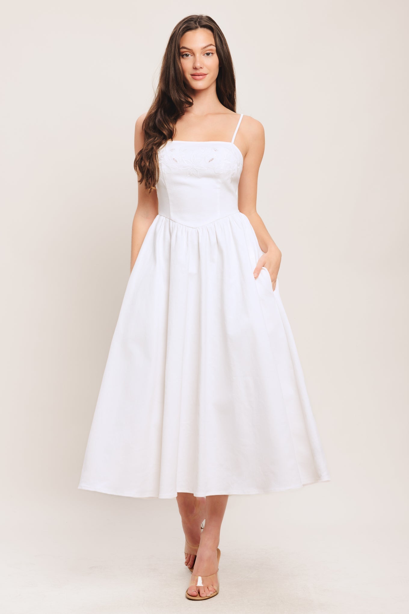 WHITE GARDEN WOVEN MIDI DRESS