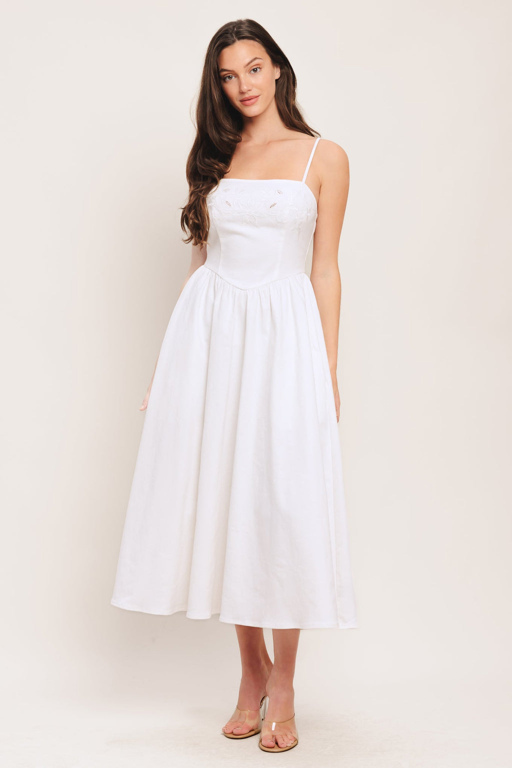 WHITE GARDEN WOVEN MIDI DRESS