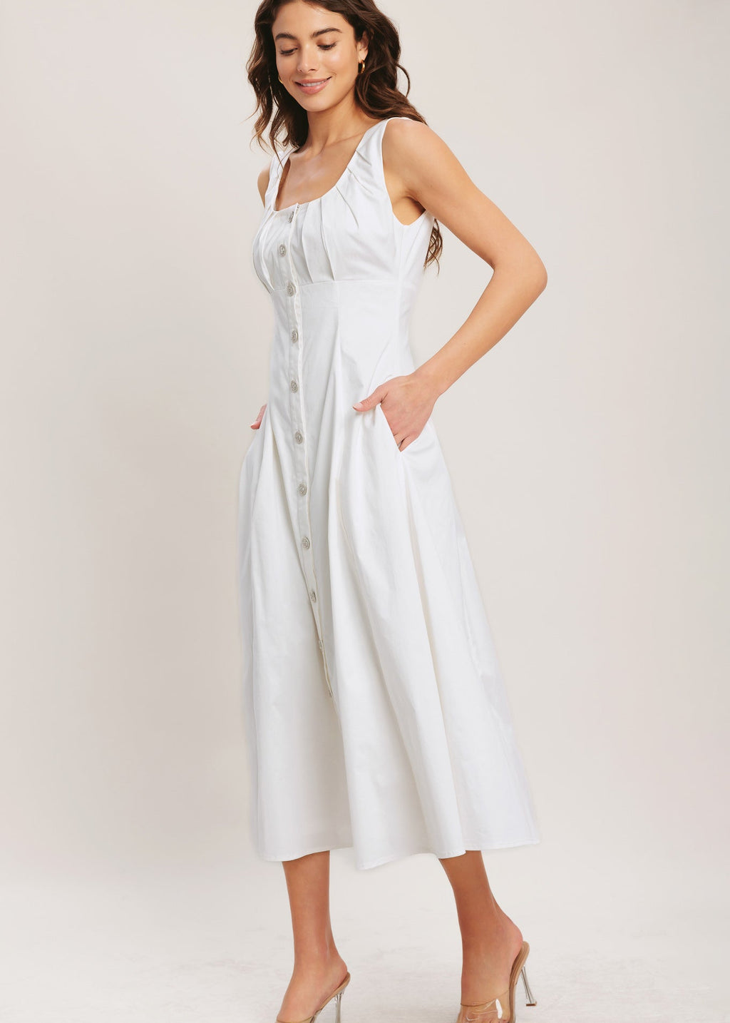 THE LIORA BUTTON MIDI DRESS