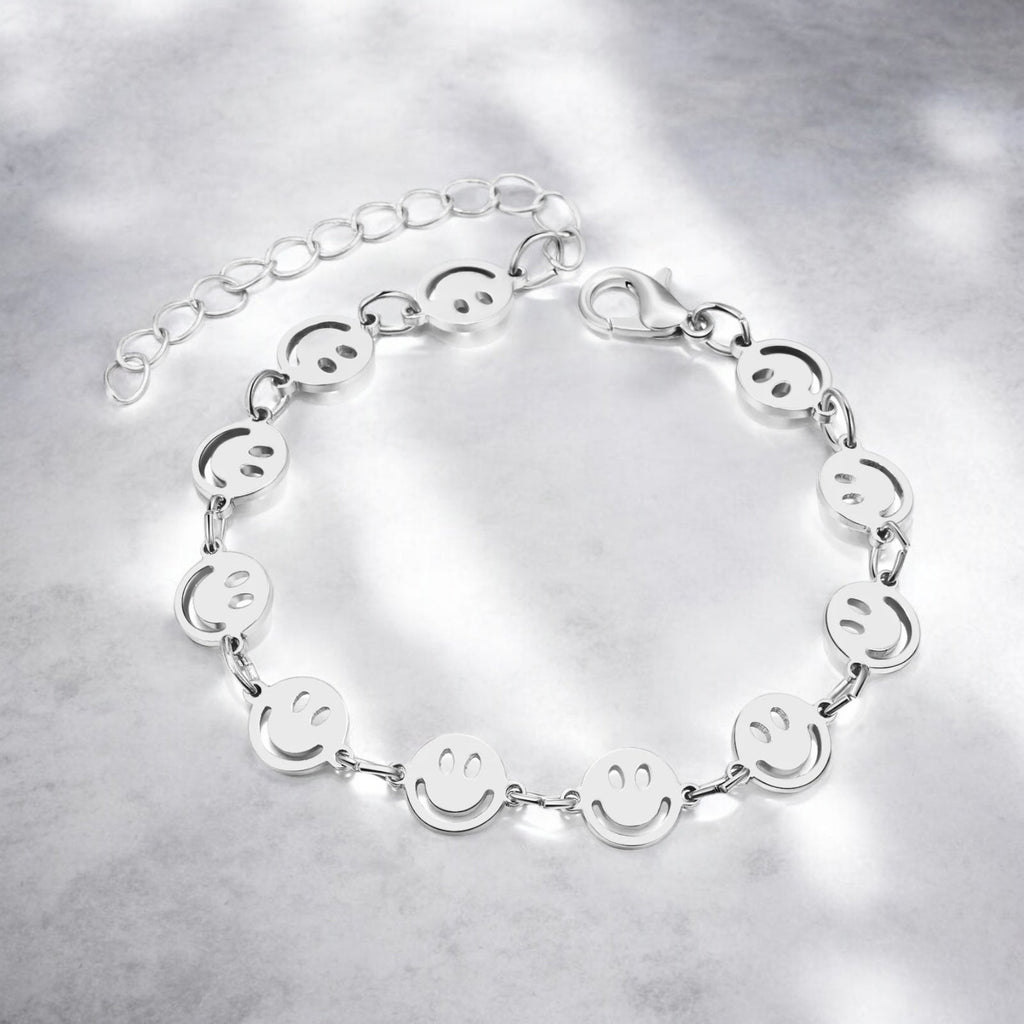 Waterproof Happy Face Charm Link Bracelet