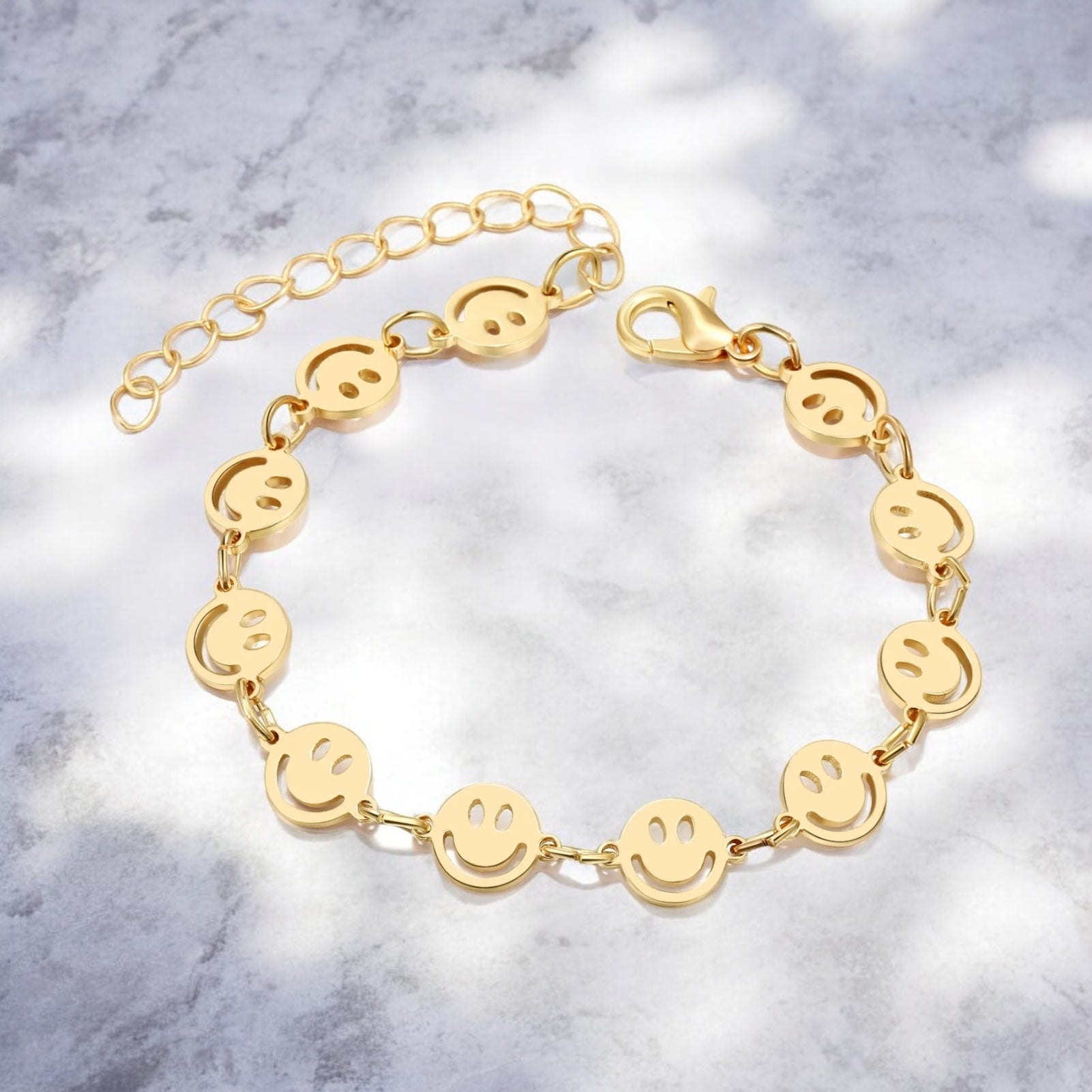 Waterproof Happy Face Charm Link Bracelet