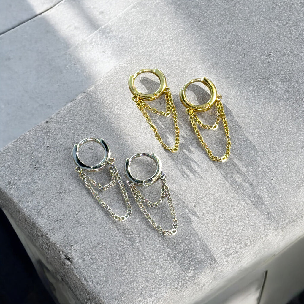 Waterproof Chain Drop Huggie Hoop Earrings