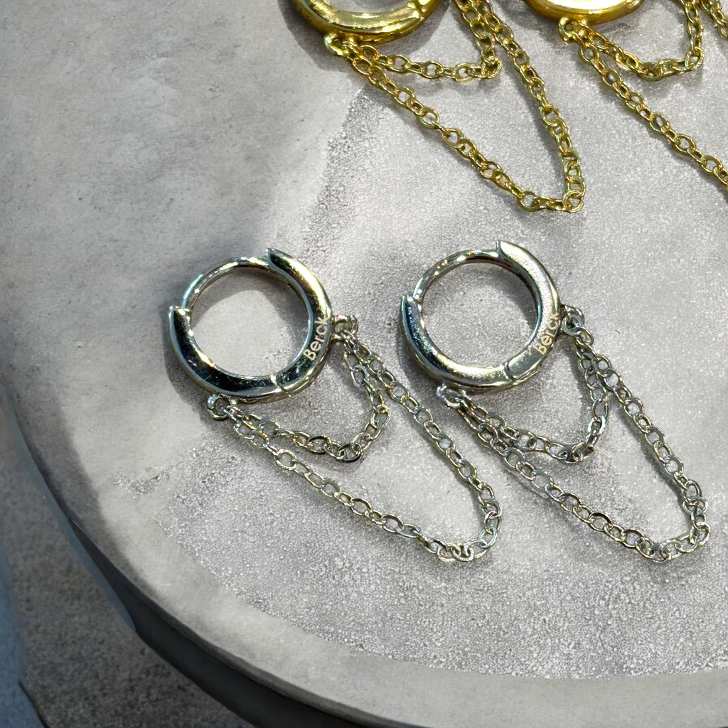 Waterproof Chain Drop Huggie Hoop Earrings