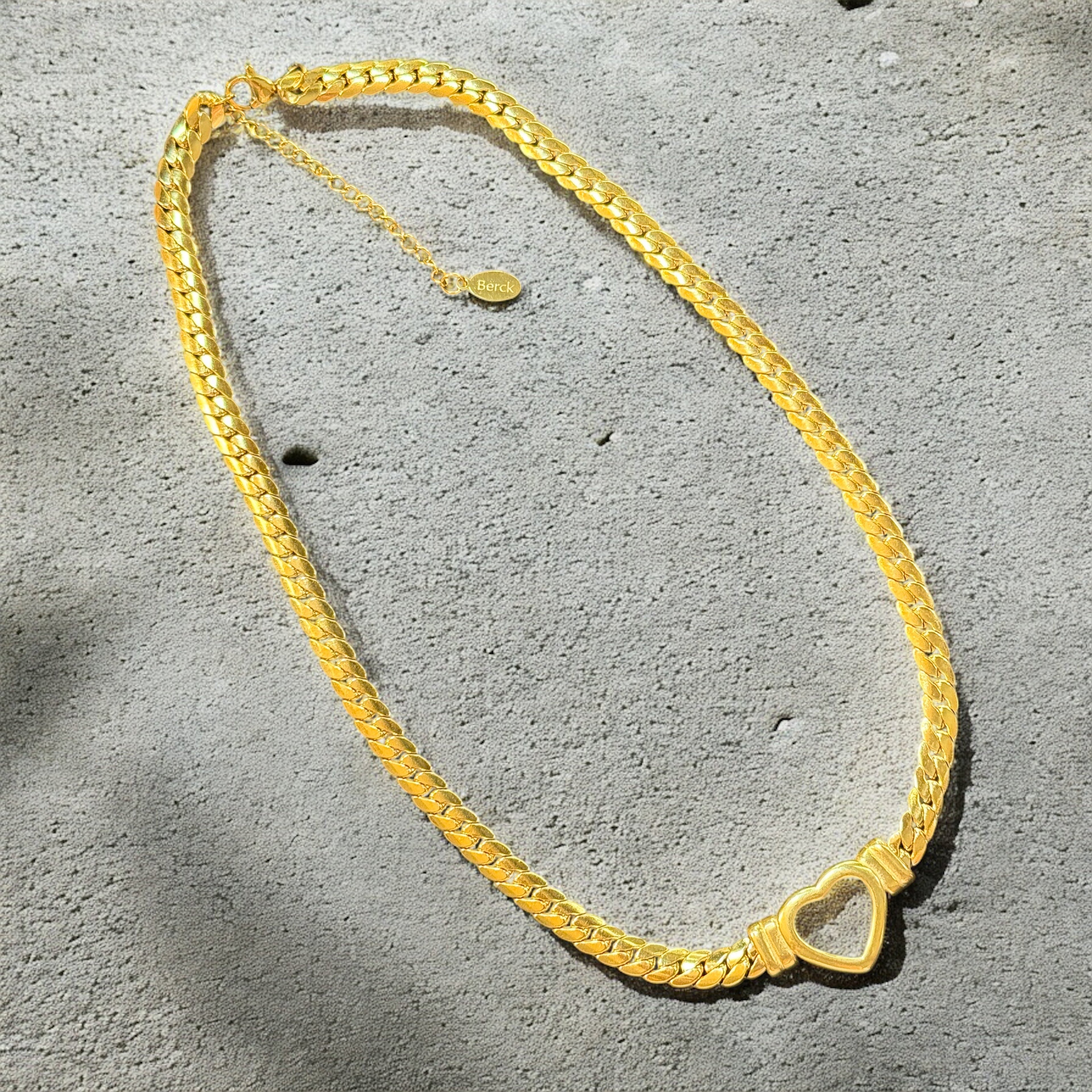 Cuban Curb Chain Heart Necklace