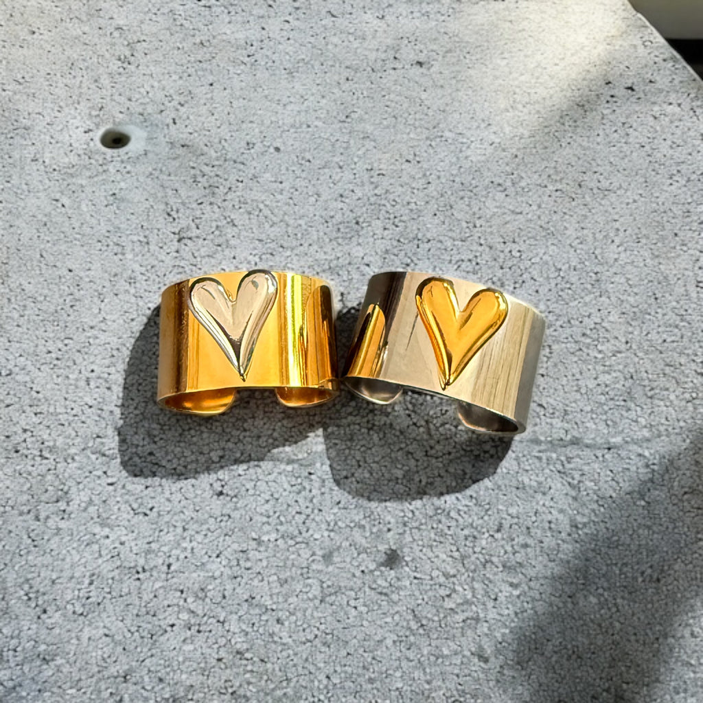 Waterproof Two-Tone Puffed Heart Ring