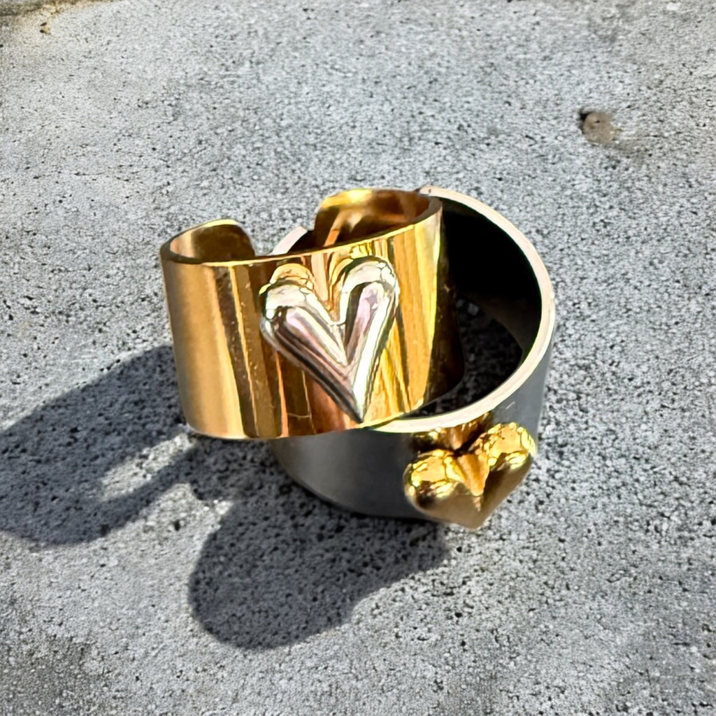Waterproof Two-Tone Puffed Heart Ring