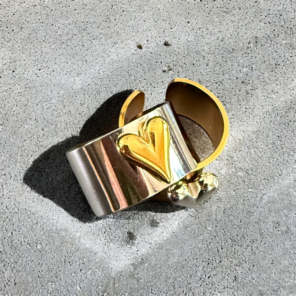 Waterproof Two-Tone Puffed Heart Ring