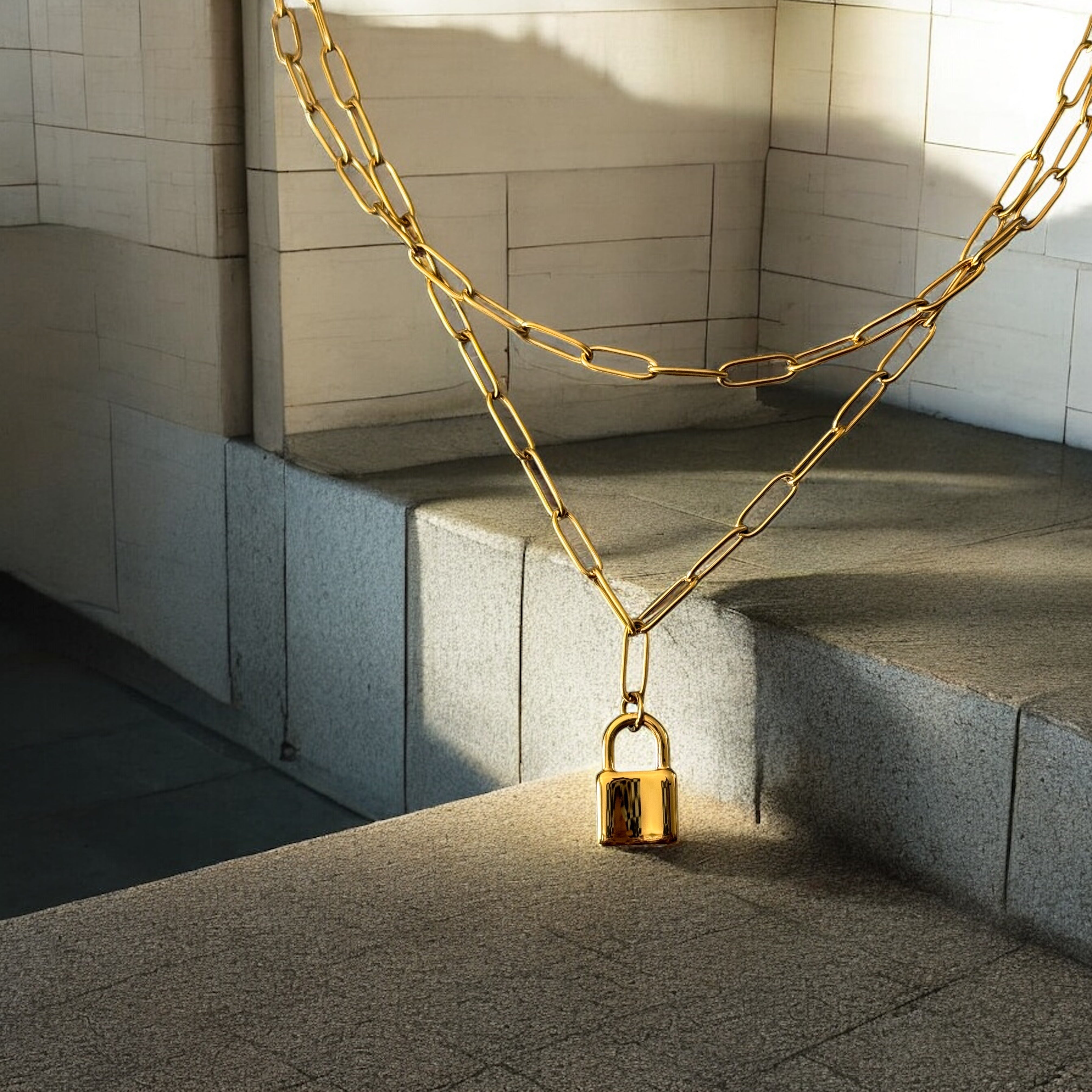Waterproof Double Layer Lock Pendant Necklace Secondary image