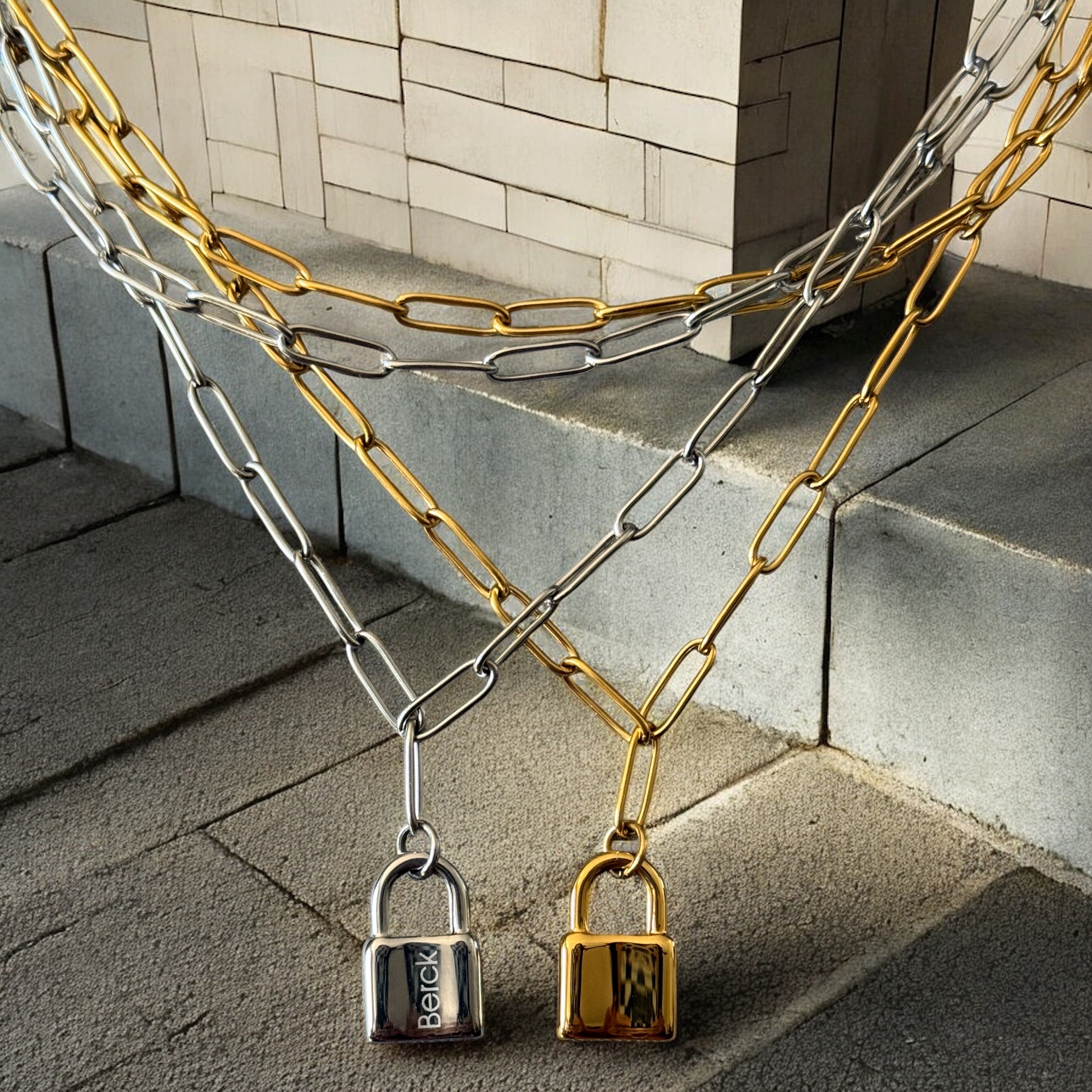 Waterproof Double Layer Lock Pendant Necklace Main image