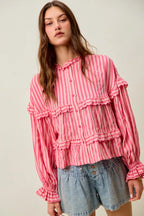 SO ME Variegated Stripe Reversible Flowy Boho Blouse