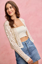 SO ME Crochet Knit Long Sleeves Cardigan Sweater