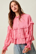 SO ME Variegated Stripe Reversible Flowy Boho Blouse