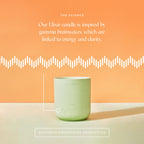 Caftari Elixir candle in green ceramic vessel inspired by gamma brainwaves for energy and clarity