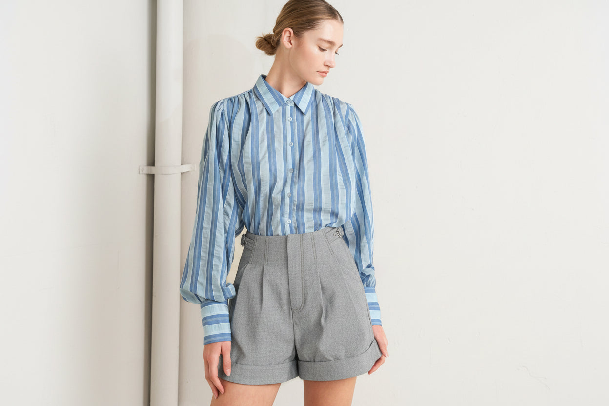 High waist tailored woven shorts with cuffed hem and side tab detail Main image