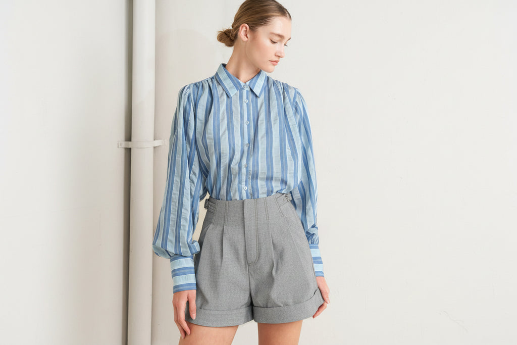 High waist tailored woven shorts with cuffed hem and side tab detail