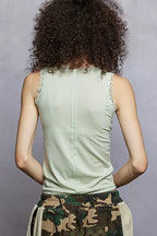POL Round Neck Cropped Tank with Lace Trim