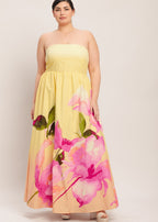 Full view of plus sized yellow maxi dress