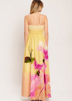 Strapless ombre print maxi dress with full skirt