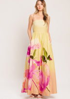 Strapless ombre woven maxi dress with flowing full skirt