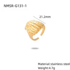 Gold ring with measurements and material information on a white background
