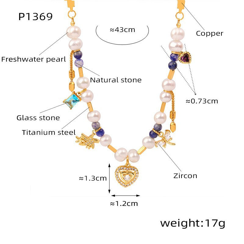 Jewelry item with various components labeled and measurements on a white background
